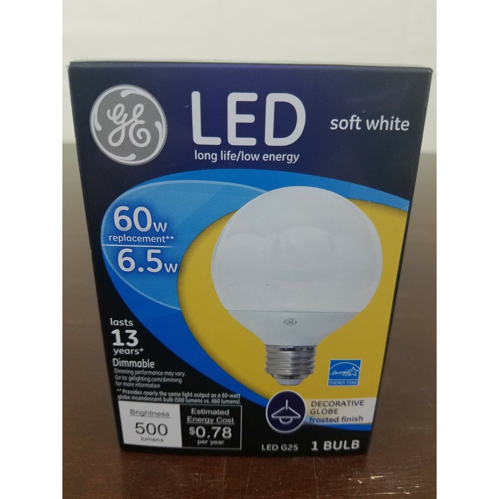New‎ GE LED  Soft White Frosted Globe 6.5 Watts G25